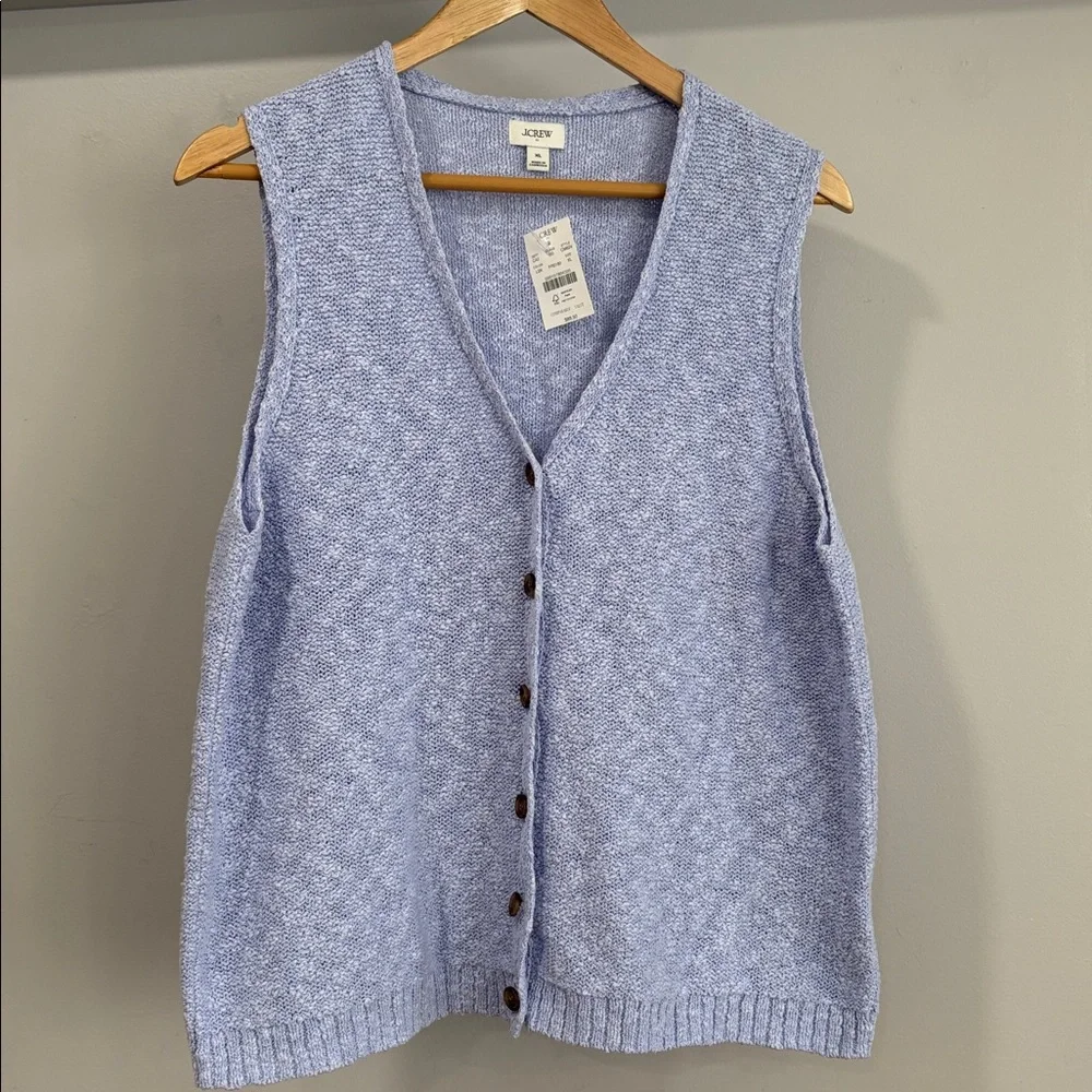 J. Crew Blue Cotton Blend V- Neck Lightweight Sweater Vest, Size XL, NWT